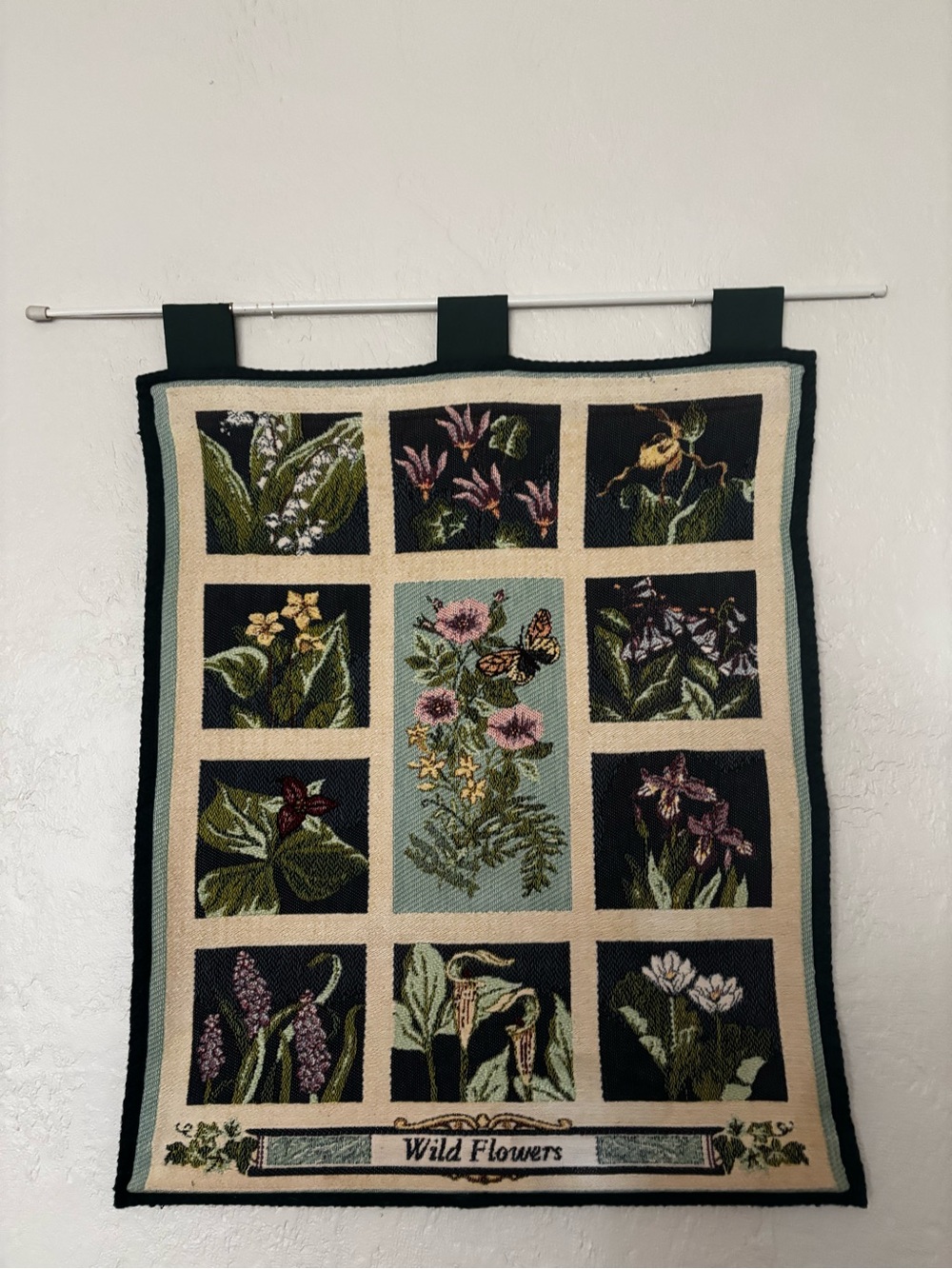 Vintage Botanical “Wild flowers” Woven Tapestry Wall Hanging